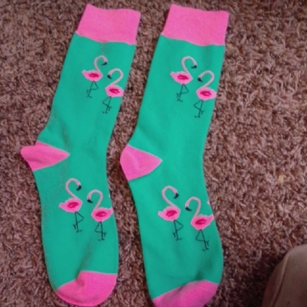 Girls Green and Pink Flamingo Socks
